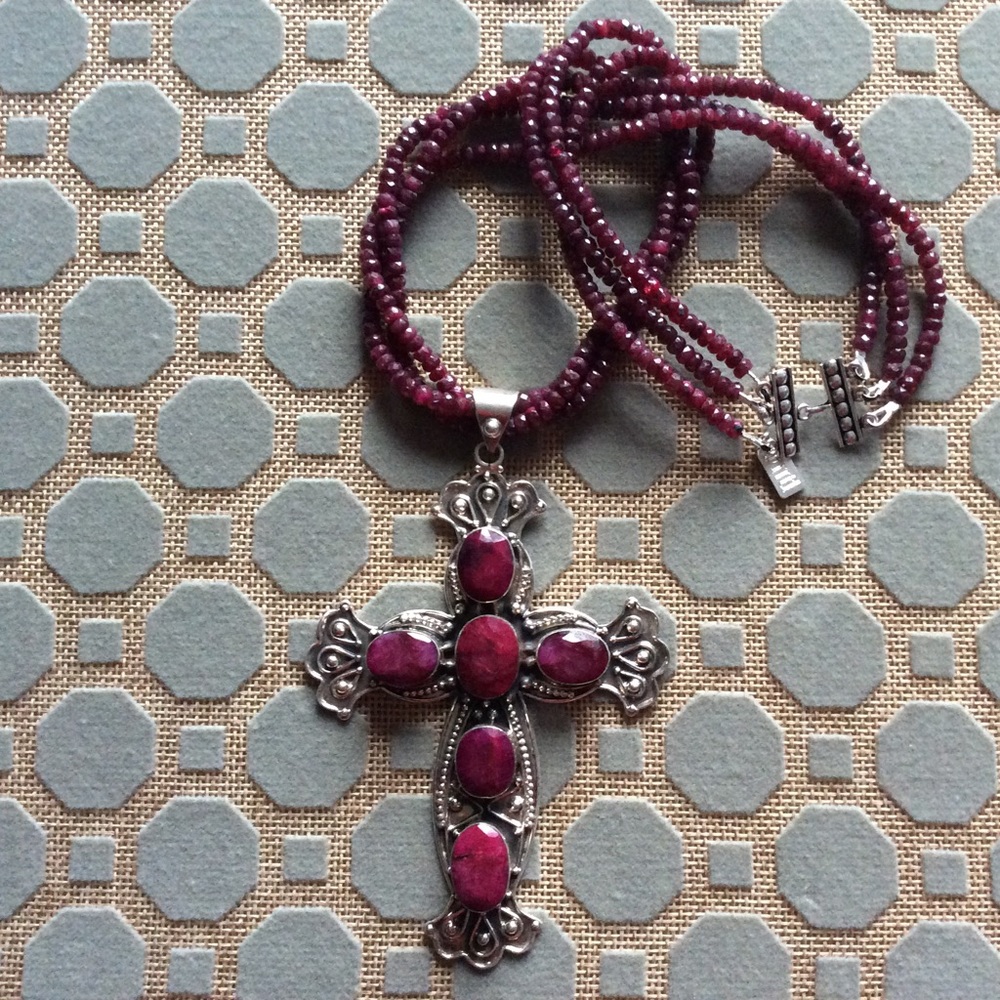 Ruby Christian Cross Necklace